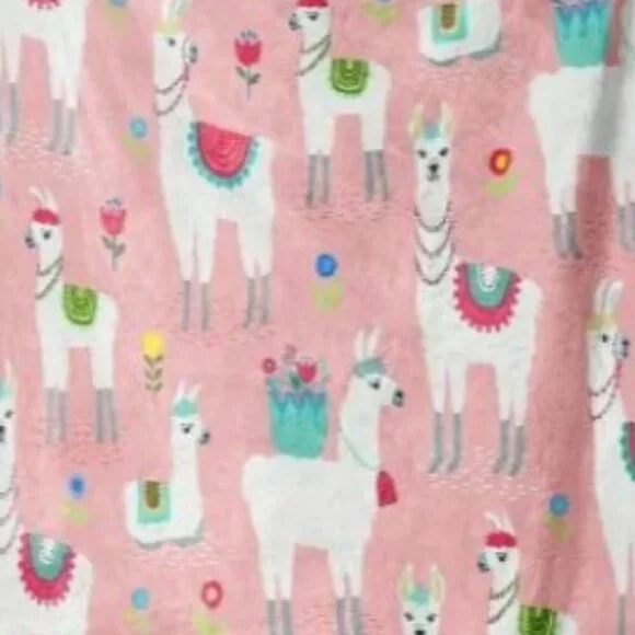 Cartoon Llama Alpaca Pink Flannel Blanket Soft Plush Throw Animals Girls Bedroom - Picture 3 of 4